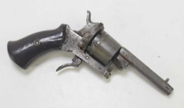 A 19th century Belgian six shot pinfire revolver, 7cm barrell length, Liege proof mark to barrel,