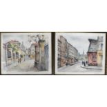 A pair of mid 20th century watercolours of Parisien street scenes, Rue de Grands-Degres, and Rue