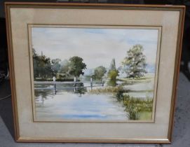 A 20th century watercolour of a river scene, apparently unsigned, 39 by 49cm, framed and glazed.