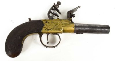 A late 18th century flintlock boxlock pocket pistol by H. Nock of London, with rounded saw grip