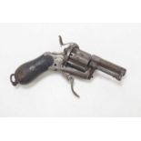 A 19th century Belgian six shot pinfire revolver, engraved with floral scrolls, 5cm barrel length,