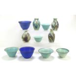 Heather Graham(20th century): A collection of studio pottery to include bowls in blue and green