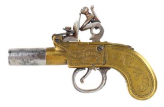 A late 18th/early 19th century flintlock boxlock pocket pistol by Twigg, London, with steel screw