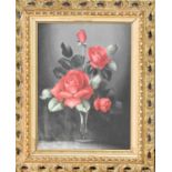 Alexander Wilson (British Contemporary): still life study of red roses in a vase, signed bottom