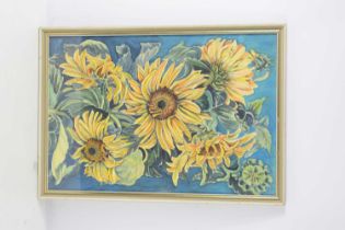 Phyllis Hole (20th century): A watercolour on paper depicting sunflowers, signed bottom left, 54cm