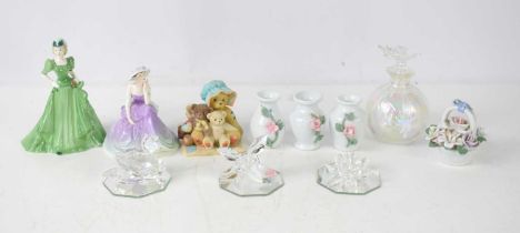 A group of ceramics and glass including three Swarovski Crystals, comprising swan, water-lily and