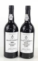 Two bottles of Gould Cambell 1991 Vintage Port, Bottled 1993, Bottled and Shipped by Smith Woodhouse