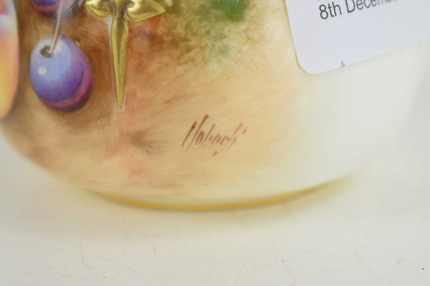 A Royal Worcester hand painted pot-pourri vase and cover, decorated with peaches and cherries, - Image 2 of 2