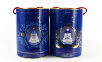 Two bottles of Bells Old Scotch Whisky in royal commemorative decanters, one for the Princess