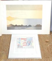 Two contemporary lithographs, one titled "Headland" 224/225 and indistinctly signed, the other is