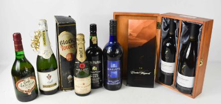 A group of wines and fortified wines, including a bottle of Late Bottled Vintage Don Pavral 1985