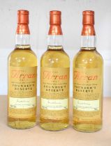 Three bottles of Arran Founder's Reserve single malt Scotch whisky, 43%, 70cl.