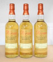 Three bottles of Arran Founder's Reserve single malt Scotch whisky, 43%, 70cl.