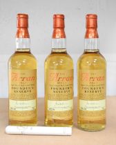 Three bottles of Arran Founder's Reserve single malt Scotch whisky, 43%, 70cl together with a