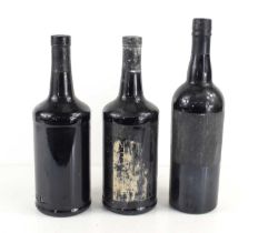 Three mystery bottles of Vintage Port, comprising two of the same, and another, all caps present,