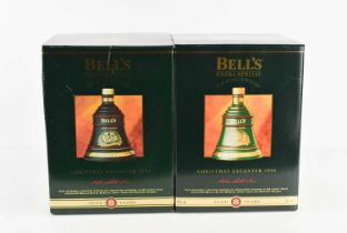 Two Bells Christmas Decanters of Extra Special Old Scotch Whisky for 1994 and 1995, both boxed.