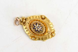 A Victorian pendant, marks very worn, but likely gold, set with central seed pearl to a starburst