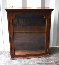 An oak cased glass display cabinet, 66cm high by 58cm by 22cm. [This lot has been kindly donated for