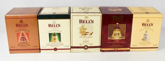 Five Bell's Whisky Limited edition Old Scotch Whisky porcelain Christmas decanters, all boxed, 2002,