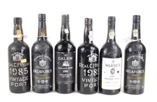 Six mixed bottles of 1985 Vintage Port, comprising Warre's, two bottles of Delaforce, Calem, Real