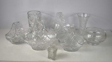 A group of crystal glassware to include vases, baskets, bowls and other items. [This lot has been