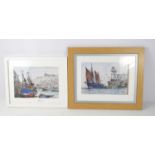 Jack Rigg (b.1927): Pen and pastel on paper, depicting a sailing ship and row boat, signed bottom