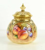 A Royal Worcester hand painted pot-pourri vase and cover, decorated with peaches and cherries,