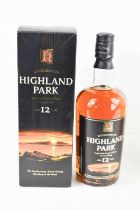 A bottle of Highland Park Single Malt Scotch Whisky Orkney Islands aged 12 years, boxed.