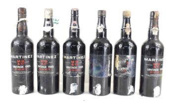 Six bottles of Martinez 1985 Vintage Port, produced and bottled by Martinez Gassiot & Co Ltd. From