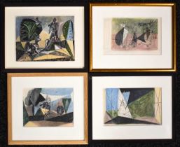 A set of four prints depicting works by Pablo Picasso, each individually framed and all depicting