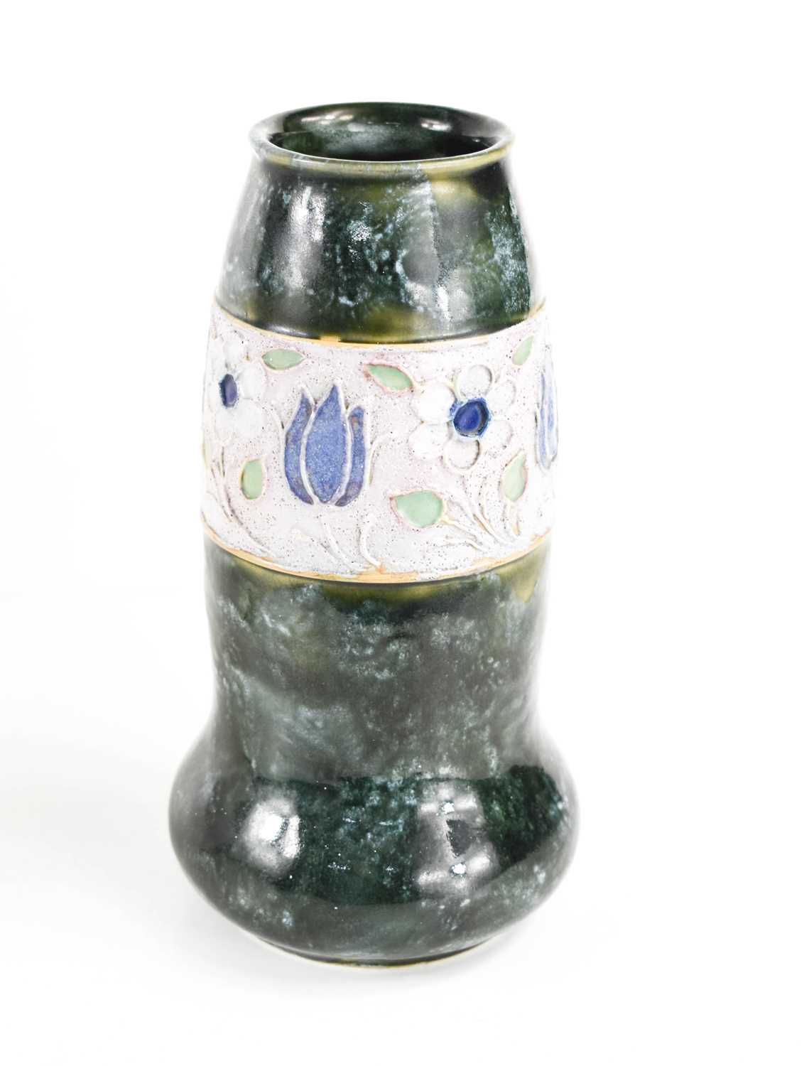 A Royal Doulton vase, Art Nouveau period, numbered 8472 to the base, incised signature, 21cm high.