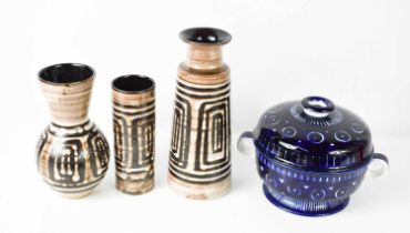 A group of studio pottery comprising three Cinque Ports, Rye mid century vases, tallest 24cm high