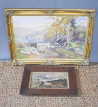 S.E Hallam (20th century) oil on canvas, depicting a farmyard scene in the manner of Charles J.