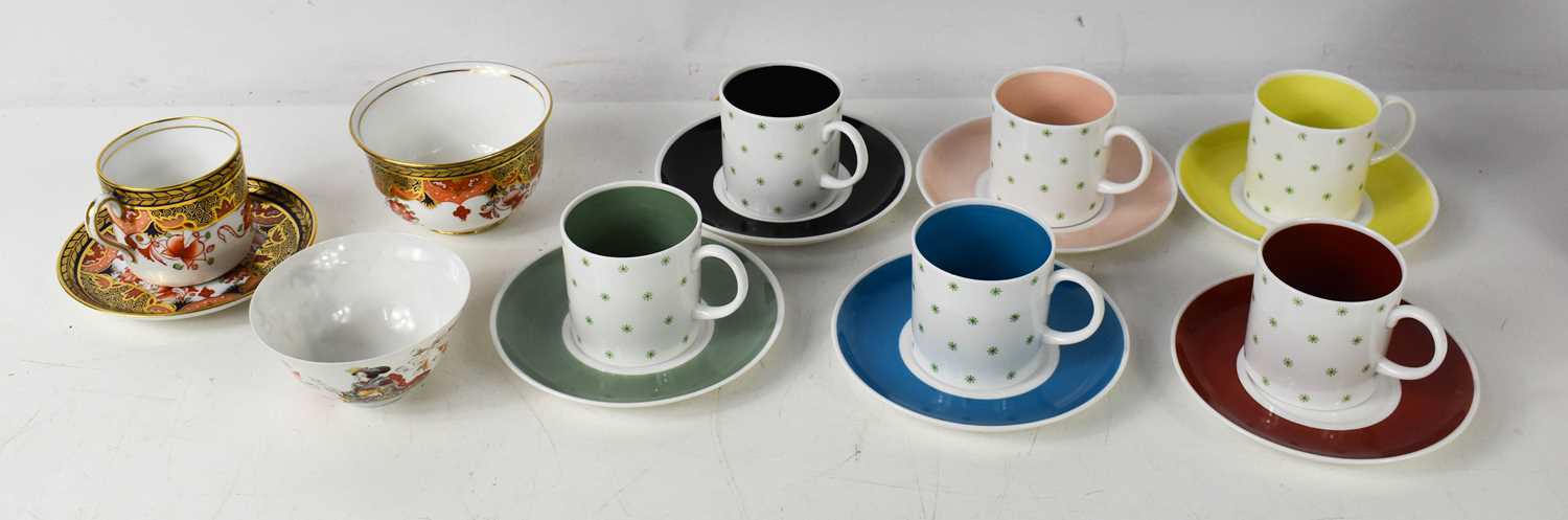 A set of six Suzie Cooper Harlequin Star coffee cans and saucers together with a Copeland Spode