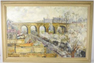 Tony C Matthews (2oth century); oil on board, depicting the railway at Putney, signed lower left,