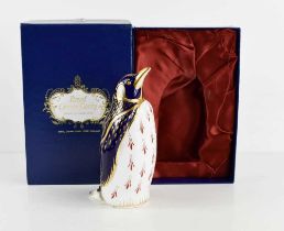 A Royal Crown Derby paperweight in the form of a penguin, with original box, gold stopper, 13cm