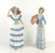 Two Lladro Nao porcelain figurines comprising of a Lady holding a parasol, 32cm high and a figure of