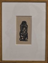 David Jones (20th century): Monkey holding a doll, etching, 17 by 10cm