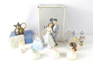 A group of porcelain figurines and ornaments to include Lladro now and forever number 07642,