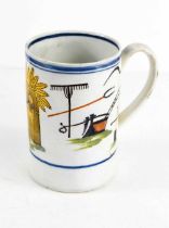 A rare English late 18th / early 19th century tankard, pearlware pottery, depicting wheat sheaf, and