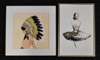 A selection of prints comprising Indian squaw, Ballerina, Millais & Alexei Harlamps.