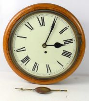 An antique oak cased wall clock, Roman numeral dial, single fusee movement, the dial measuring 30.