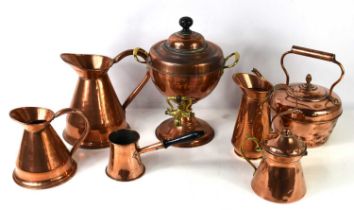 A group of copper ware to include to include a samovar, kettle, jug and other items.