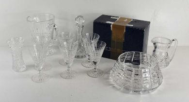 A group of glassware to include Waterford crystal sherry glasses, Stuart glasses, decanter, bowl and