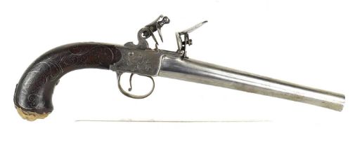 A Flintlock box-lock pistol by Grice of London, circa 1780, proof marks to underside of the