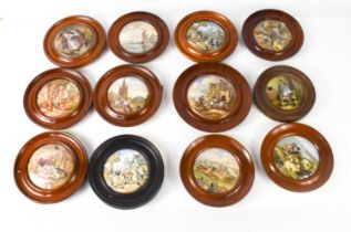 A group of twelve Prattware pot lids, including titled examples: Westminster Abbey London, P