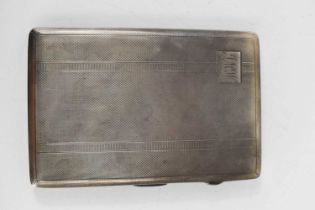 A silver cigarette case, with engine turned decoration, monogram engraved, M H Meyer Ltd, Birmingham