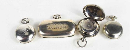 Three silver coin holders, one engraved Gertrude, Birmingham 1907, another plain example