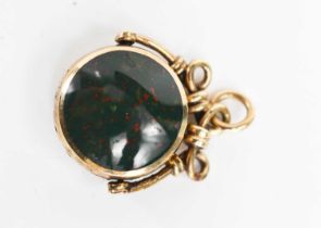 A 9ct gold swivel fob, set with bloodstone and lapis, 10.8g.