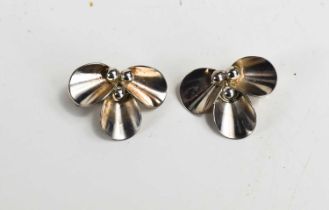 Neils Erik From pair of sterling silver clip on earings in the form of flowerheads, 3cm wide. [